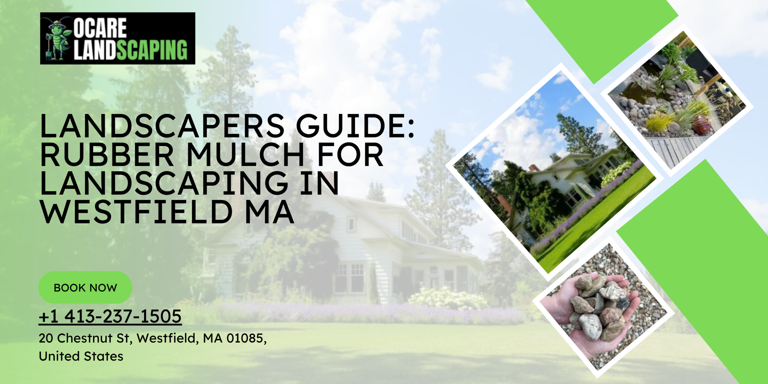 Landscapers installing rubber mulch in a residential garden in Westfield MA